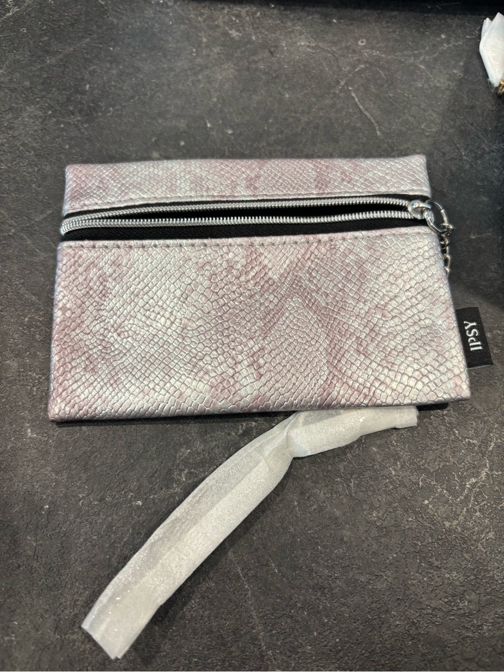 ipsy Silver Croc-Embossed Tote with Silver Pouch & Card Holder - Picture 2 of 6